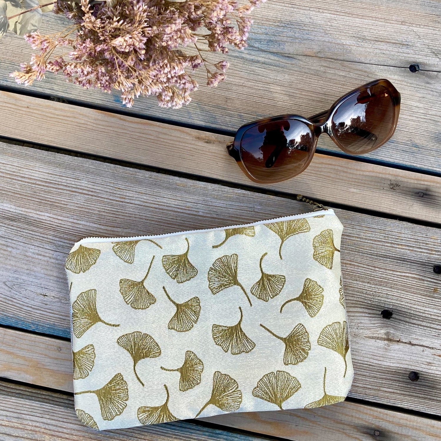 trousse plate gingko doré 